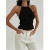 imageMakeMeChic Womens Ruffle Layered Halter Top Sleeveless Tie Back Y2K Crop TopsBlack