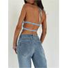 imageMakeMeChic Womens Ruffle Layered Halter Top Sleeveless Tie Back Y2K Crop TopsBlue