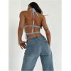 imageMakeMeChic Womens Ruffle Layered Halter Top Sleeveless Tie Back Y2K Crop TopsBlue
