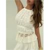 imageMakeMeChic Womens Ruffle Layered Halter Top Sleeveless Tie Back Y2K Crop TopsFloral White
