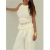 imageMakeMeChic Womens Ruffle Layered Halter Top Sleeveless Tie Back Y2K Crop TopsFloral White