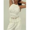 imageMakeMeChic Womens Ruffle Layered Halter Top Sleeveless Tie Back Y2K Crop TopsFloral White