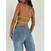 imageMakeMeChic Womens Ruffle Layered Halter Top Sleeveless Tie Back Y2K Crop TopsGreen