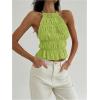 imageMakeMeChic Womens Ruffle Layered Halter Top Sleeveless Tie Back Y2K Crop TopsGreen