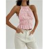 imageMakeMeChic Womens Ruffle Layered Halter Top Sleeveless Tie Back Y2K Crop TopsPink