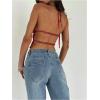 imageMakeMeChic Womens Ruffle Layered Halter Top Sleeveless Tie Back Y2K Crop TopsRed