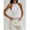 imageMakeMeChic Womens Ruffle Layered Halter Top Sleeveless Tie Back Y2K Crop TopsWhite