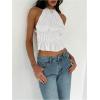 imageMakeMeChic Womens Ruffle Layered Halter Top Sleeveless Tie Back Y2K Crop TopsWhite