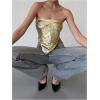 imageMakeMeChic Womens Sequin Sparkly Tie Backless Tube Crop Tops Strapless Bandeau Top ClubwearGold