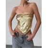imageMakeMeChic Womens Sequin Sparkly Tie Backless Tube Crop Tops Strapless Bandeau Top ClubwearGold