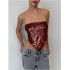 imageMakeMeChic Womens Sequin Sparkly Tie Backless Tube Crop Tops Strapless Bandeau Top ClubwearRed