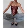 imageMakeMeChic Womens Sequin Sparkly Tie Backless Tube Crop Tops Strapless Bandeau Top ClubwearRed