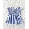 imageMakeMeChic Womens Striped Bandeau Shirt Bow Knot Frill Trim Ruffle Hem Shirred Summer Y2k Tube TopBlue