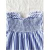 imageMakeMeChic Womens Striped Bandeau Shirt Bow Knot Frill Trim Ruffle Hem Shirred Summer Y2k Tube TopBlue