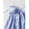 imageMakeMeChic Womens Striped Bandeau Shirt Bow Knot Frill Trim Ruffle Hem Shirred Summer Y2k Tube TopBlue