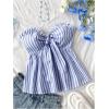 imageMakeMeChic Womens Striped Bandeau Shirt Bow Knot Frill Trim Ruffle Hem Shirred Summer Y2k Tube TopBlue