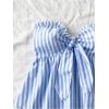 imageMakeMeChic Womens Striped Bandeau Shirt Bow Knot Frill Trim Ruffle Hem Shirred Summer Y2k Tube TopBlue and White