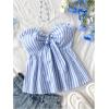 imageMakeMeChic Womens Striped Bandeau Shirt Bow Knot Frill Trim Ruffle Hem Shirred Summer Y2k Tube TopBlue and White