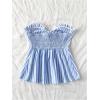 imageMakeMeChic Womens Striped Bandeau Shirt Bow Knot Frill Trim Ruffle Hem Shirred Summer Y2k Tube TopBlue and White