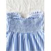 imageMakeMeChic Womens Striped Bandeau Shirt Bow Knot Frill Trim Ruffle Hem Shirred Summer Y2k Tube TopBlue and White
