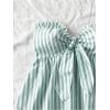 imageMakeMeChic Womens Striped Bandeau Shirt Bow Knot Frill Trim Ruffle Hem Shirred Summer Y2k Tube TopGreen