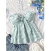 imageMakeMeChic Womens Striped Bandeau Shirt Bow Knot Frill Trim Ruffle Hem Shirred Summer Y2k Tube TopGreen