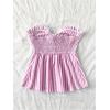 imageMakeMeChic Womens Striped Bandeau Shirt Bow Knot Frill Trim Ruffle Hem Shirred Summer Y2k Tube TopPink