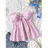 imageMakeMeChic Womens Striped Bandeau Shirt Bow Knot Frill Trim Ruffle Hem Shirred Summer Y2k Tube TopPink