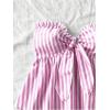 imageMakeMeChic Womens Striped Bandeau Shirt Bow Knot Frill Trim Ruffle Hem Shirred Summer Y2k Tube TopPink