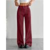 imageMakeMeChic Womens Striped Dressy Pants Straight Leg Work Office Long TrousersBurgundy