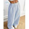imageMakeMeChic Womens Striped Pants Elastic Waist Wide Leg Straight Summer TrousersBlue