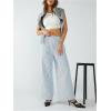 imageMakeMeChic Womens Striped Pants Elastic Waist Wide Leg Straight Summer TrousersBlue