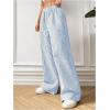 imageMakeMeChic Womens Striped Pants Elastic Waist Wide Leg Straight Summer TrousersBlue