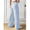 imageMakeMeChic Womens Striped Pants Elastic Waist Wide Leg Straight Summer TrousersBlue