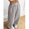 imageMakeMeChic Womens Striped Pants Elastic Waist Wide Leg Straight Summer TrousersKhaki