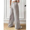imageMakeMeChic Womens Striped Pants Elastic Waist Wide Leg Straight Summer TrousersKhaki