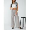 imageMakeMeChic Womens Striped Pants Elastic Waist Wide Leg Straight Summer TrousersKhaki