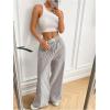 imageMakeMeChic Womens Striped Pants Elastic Waist Wide Leg Straight Summer TrousersKhaki