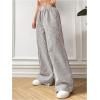 imageMakeMeChic Womens Striped Pants Elastic Waist Wide Leg Straight Summer TrousersKhaki