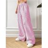 imageMakeMeChic Womens Striped Pants Elastic Waist Wide Leg Straight Summer TrousersPink