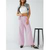 imageMakeMeChic Womens Striped Pants Elastic Waist Wide Leg Straight Summer TrousersPink