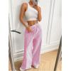 imageMakeMeChic Womens Striped Pants Elastic Waist Wide Leg Straight Summer TrousersPink
