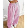 imageMakeMeChic Womens Striped Pants Elastic Waist Wide Leg Straight Summer TrousersPink