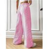 imageMakeMeChic Womens Striped Pants Elastic Waist Wide Leg Straight Summer TrousersPink