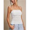 imageMakeMeChic Womens Summer Camisole Tops Spaghetti Strap Frill Trim Sleeveless Eyelet Tank TopWhite