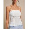 imageMakeMeChic Womens Summer Camisole Tops Spaghetti Strap Frill Trim Sleeveless Eyelet Tank TopWhite