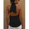 imageMakeMeChic Womens Summer Halter Tops Criss Cross Casual Sleeveless Tie Backless Textured ShirtBlack