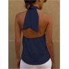 imageMakeMeChic Womens Summer Halter Tops Criss Cross Casual Sleeveless Tie Backless Textured ShirtBlue