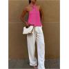 imageMakeMeChic Womens Summer Halter Tops Criss Cross Casual Sleeveless Tie Backless Textured ShirtHot Pink
