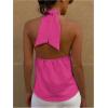 imageMakeMeChic Womens Summer Halter Tops Criss Cross Casual Sleeveless Tie Backless Textured ShirtHot Pink